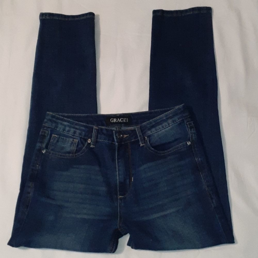 Grace in LA Dark Wash Plain Pocket Skinny Jeans 27‎